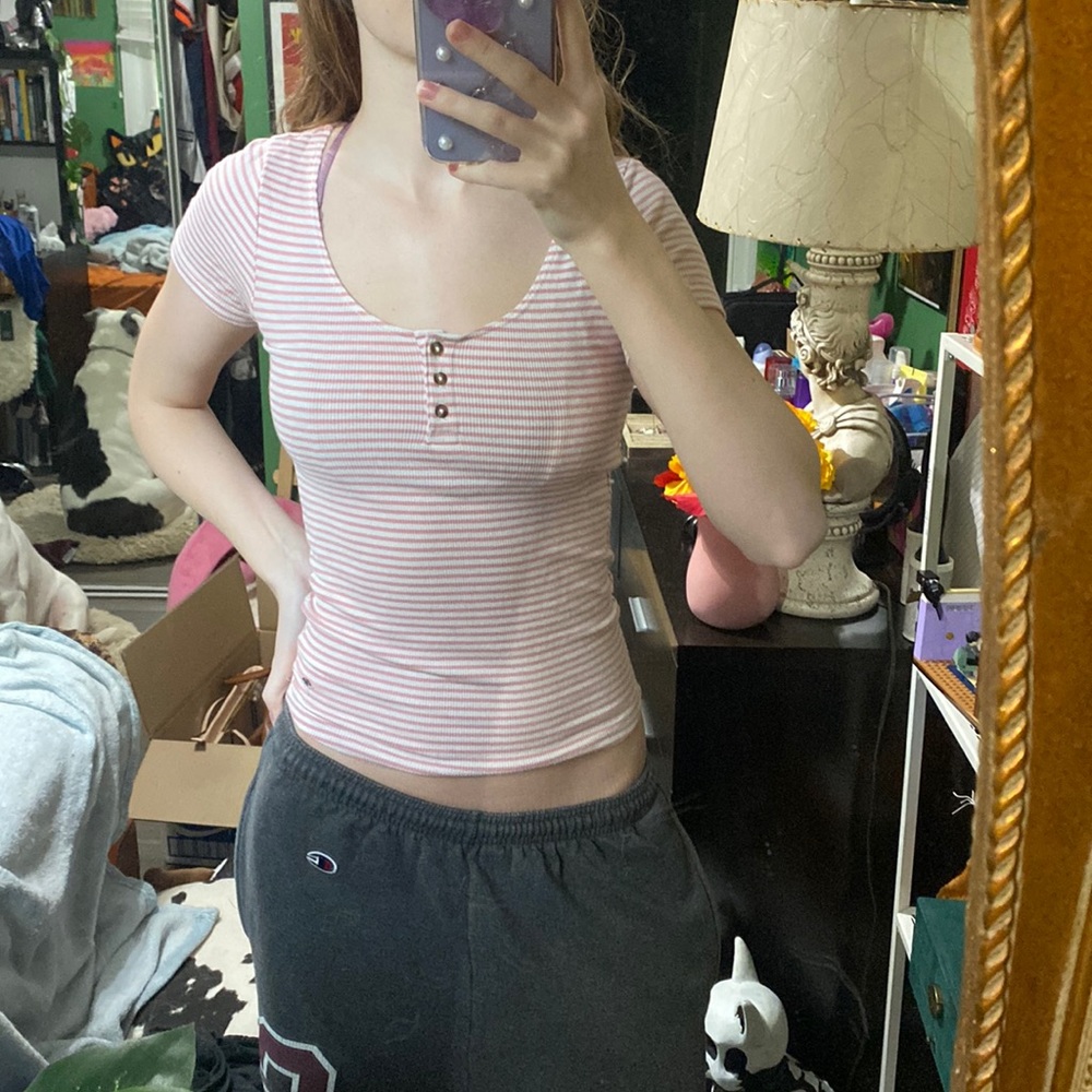 Extra small pink and white striped American eagle top